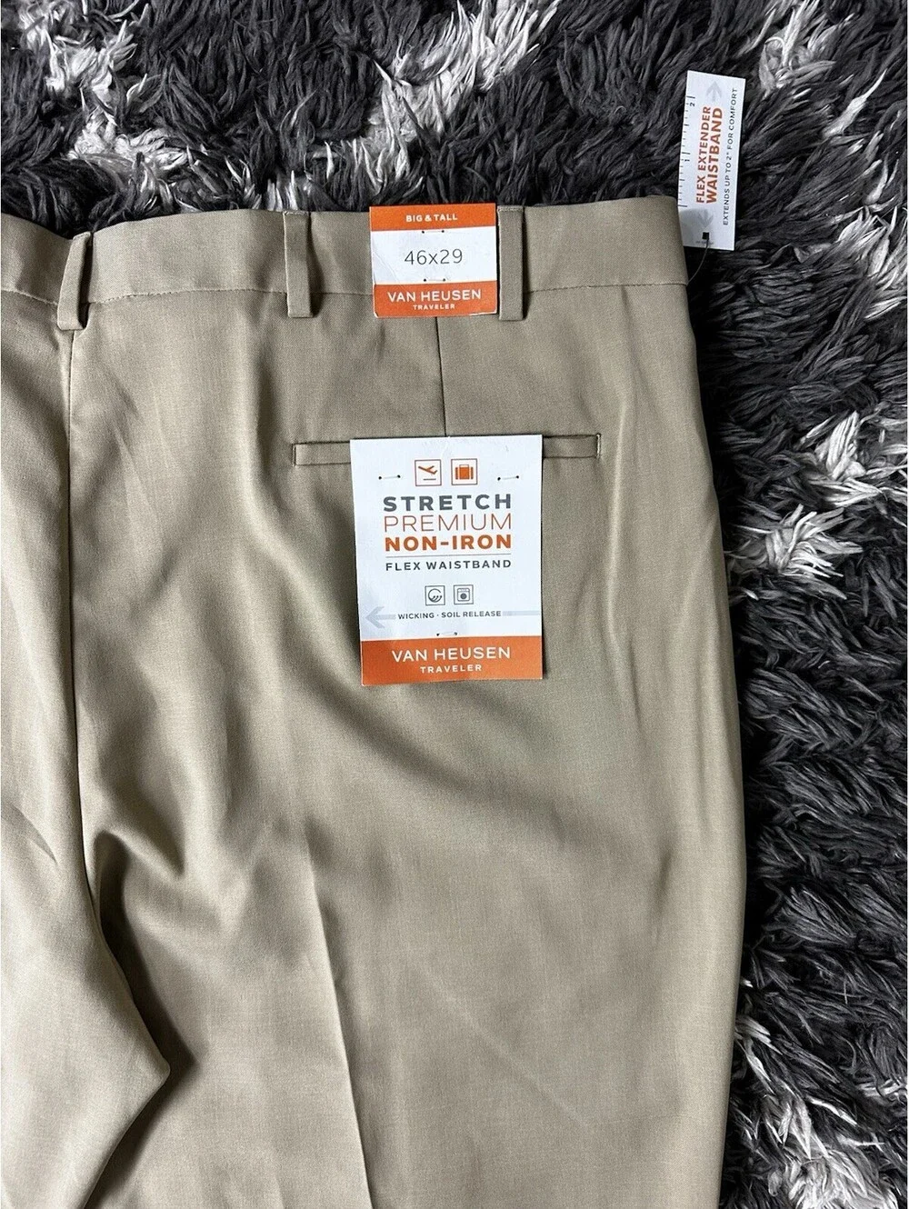 NWT Van Heusen Traveler Pants Mens Big & Tall 46x29 Stretch Non-Iron Khaki
